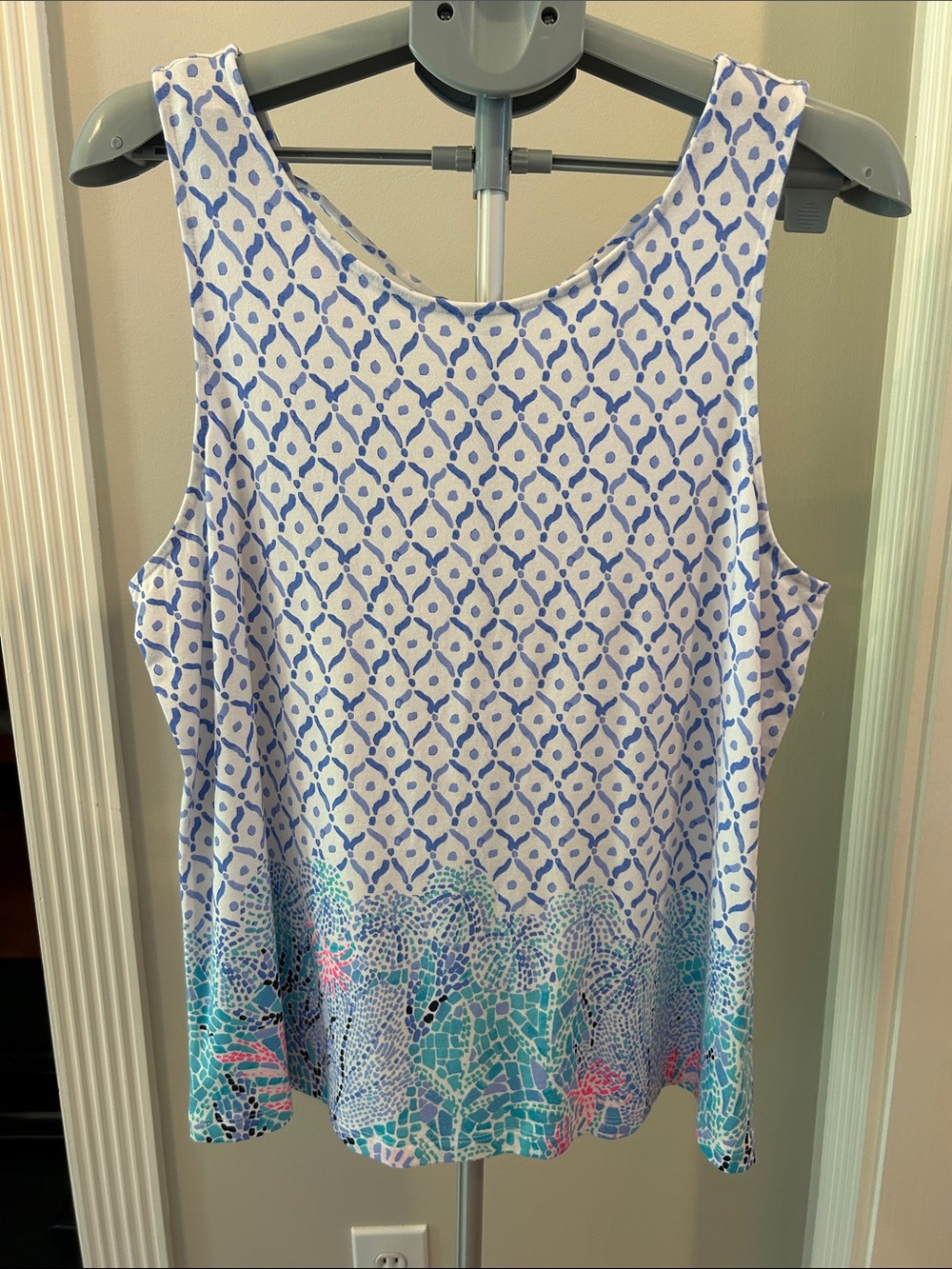Sleeveless Blue Mosaic Print Women's Tank Top - Kristen Top